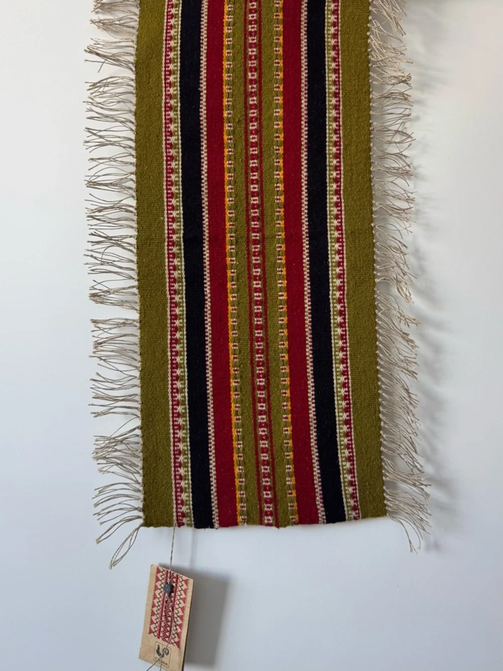 NWT Vintage Polish Folk Table Runner Handmade Kurpie Textile Fringe 60x25 cm
